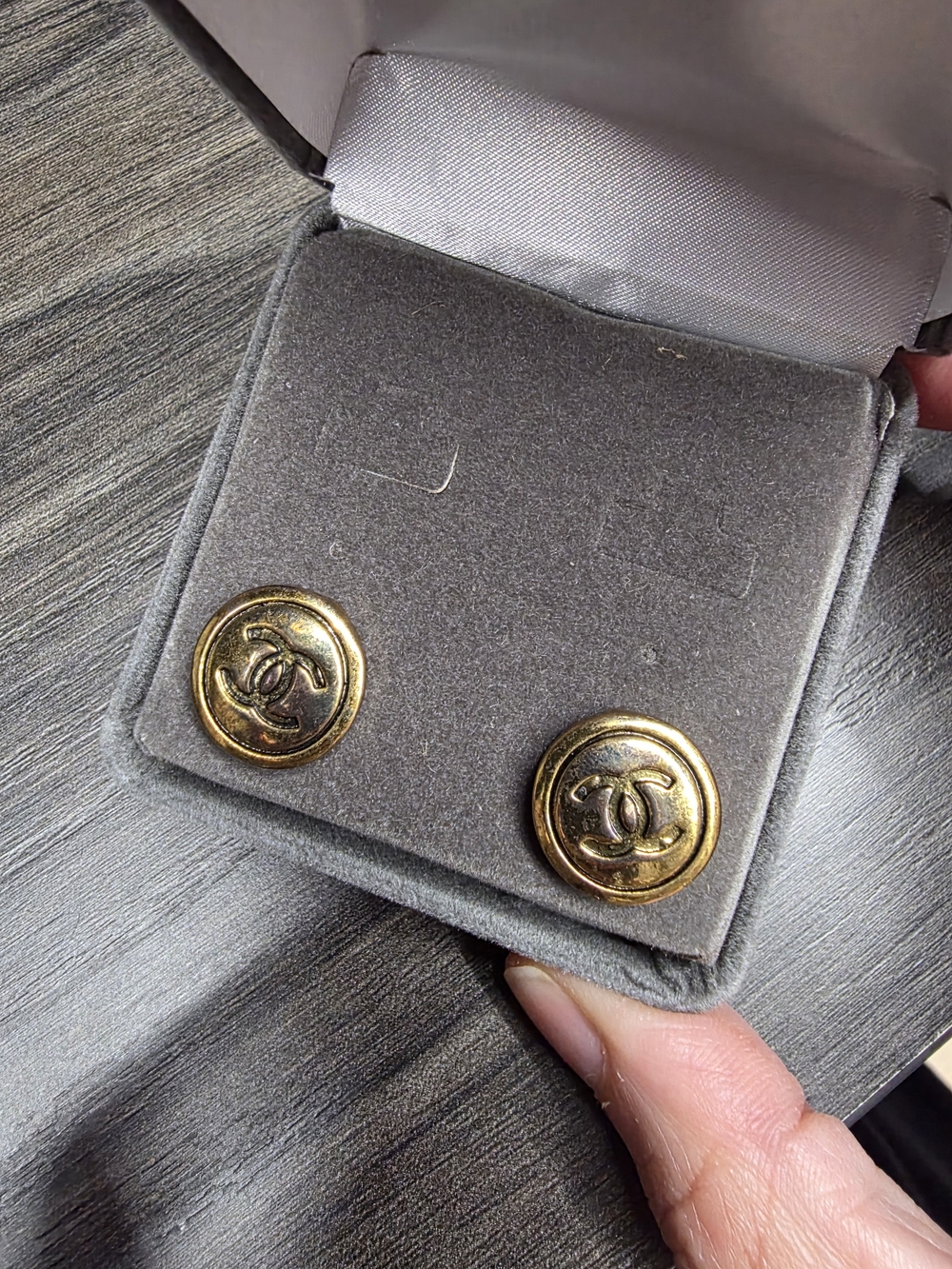 Gold-Tone CC Logo Button Stud Earrings Vintage